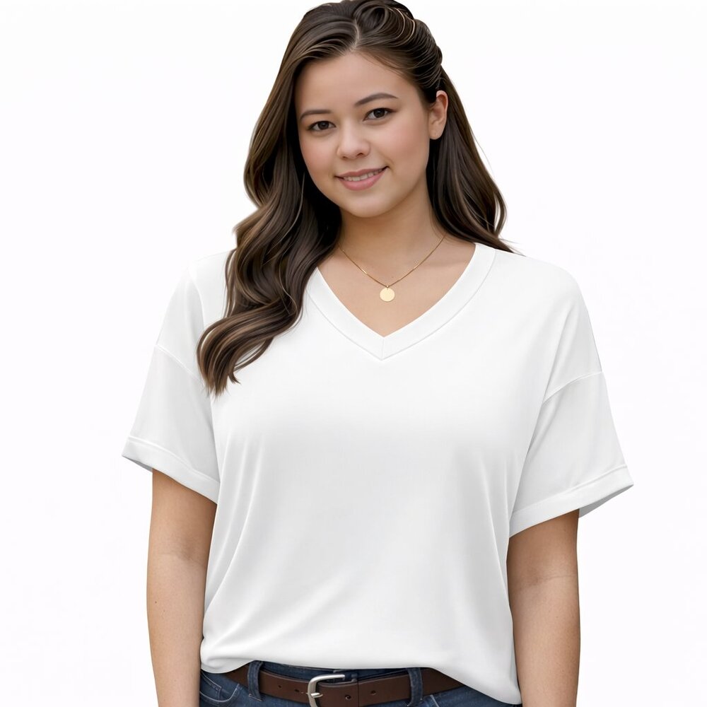 Women's Summer Tops, Short Sleeve, Casual Trendy Tee, WHITE, Size MEDIUM